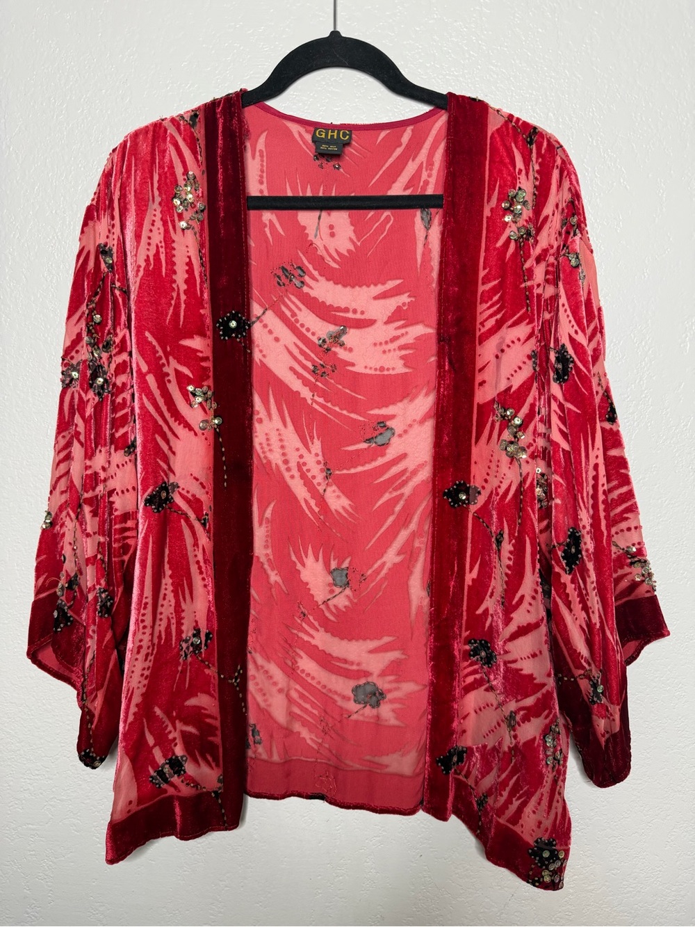 Vintage Red & Coral Embellished Kimono Jacket